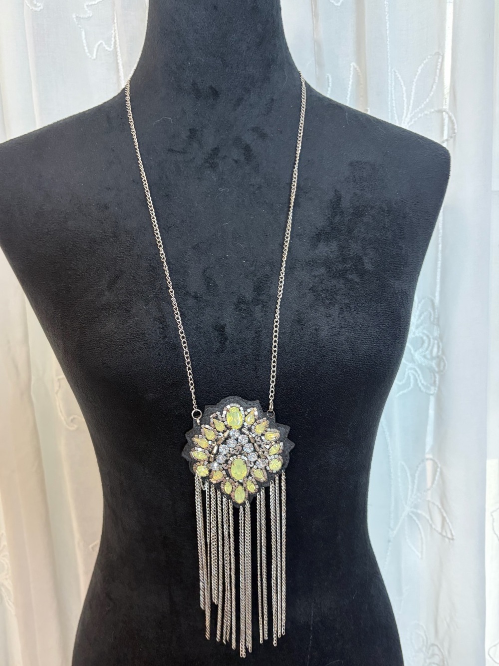 Statement Yellow Opal Fringe Pendant Necklace